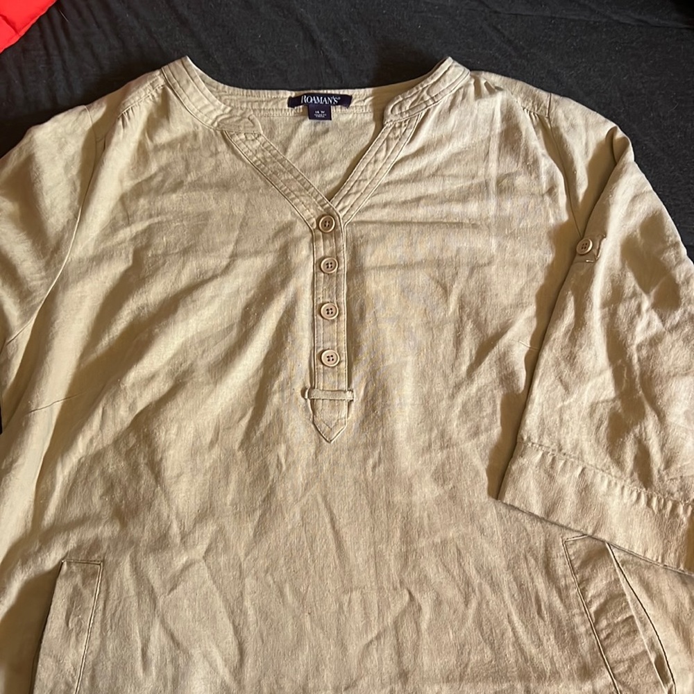 Beige Linen front button dress